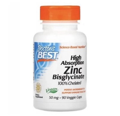 2 PK High Absorption Zinc Bisglycinate 50 mg 90 Veg Caps Doctors Best 01/26 EXP