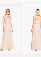Adrianna Papell Blush Sleeveless 8 Formal Beaded Gown