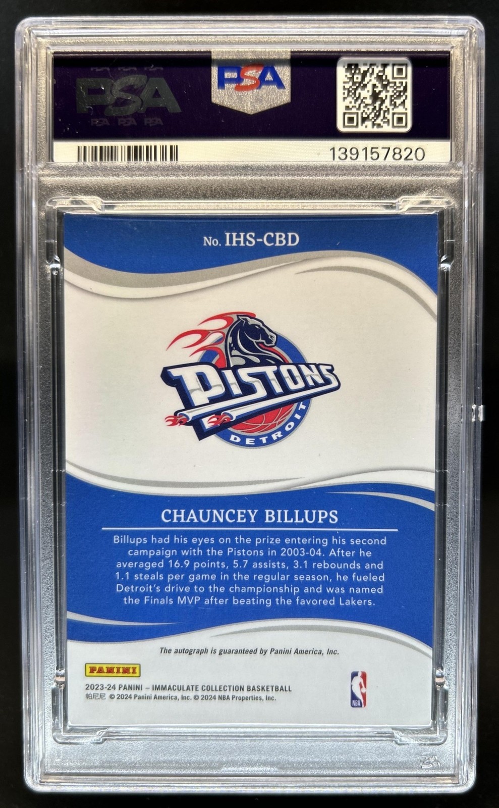 2023-24 Panini Immaculate Chauncey Billups Heralded Signatures Auto #/99 PSA 7 9 view 2