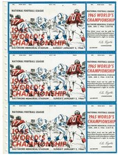 1965-66 Baltimore Colts Sheet of 3 Phantom Tickets NFL World's Championship