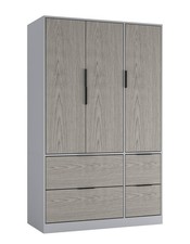 FUJI 3 Door 4 Drawer Wardrobe Bedroom Storage Hanging Rail Clothes Wood Cupboard