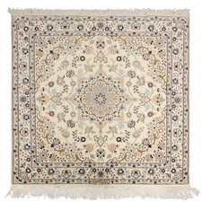 3'5''x3'5'' Square Hand Knotted Wool & Silk Ivory Nainn 400 KPSI Area Rug