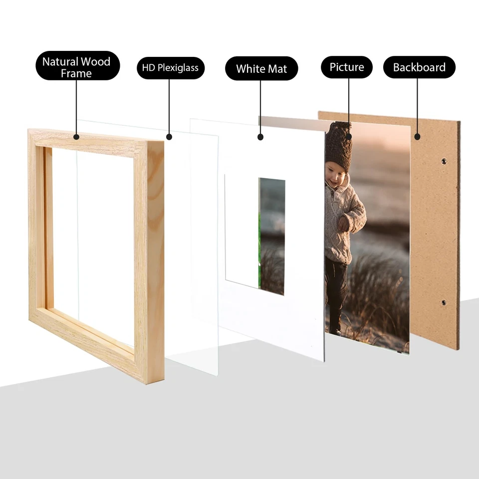 Marco de fotos 5x5, marcos cuadrados naturales de madera maciza para cuadros 4x4 con tapete... Foto 3 de 4