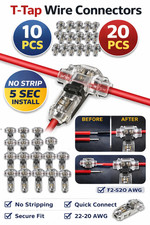 10/20PCS T-Tap 1 Pin Low Voltage Wire Connectors Quick Splice No Strip 22-20 AWG