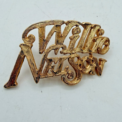 Willie Nelson Vintage Double Pin Curved To Fit Cowboy Hat - Gold Color