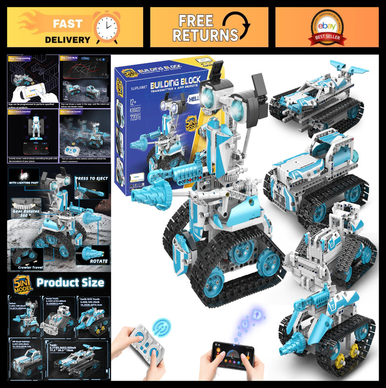 5-in-1 STEM Robot Kit for Kids 8-14, Remote Control & APP Programmable, DIY Buil