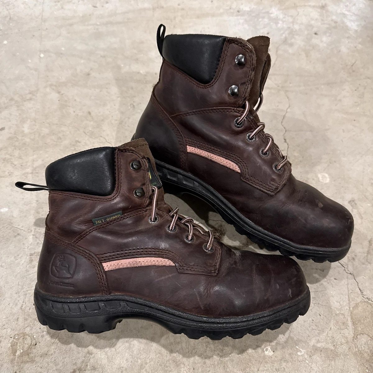 NOS Vintage 90s John Deere Wide Steel Toe Leather Work Boots Brown John Deere Women main image 2