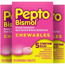 Pepto Bismol Chewable Tablets, Upset Stomach Relief, Nausea Relief, Heartburn...