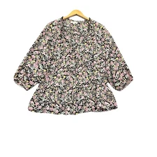 Umgee Top Size 1XL Floral Ruffle Long Sleeve Babydoll Tie Neck Boho Bloomcore