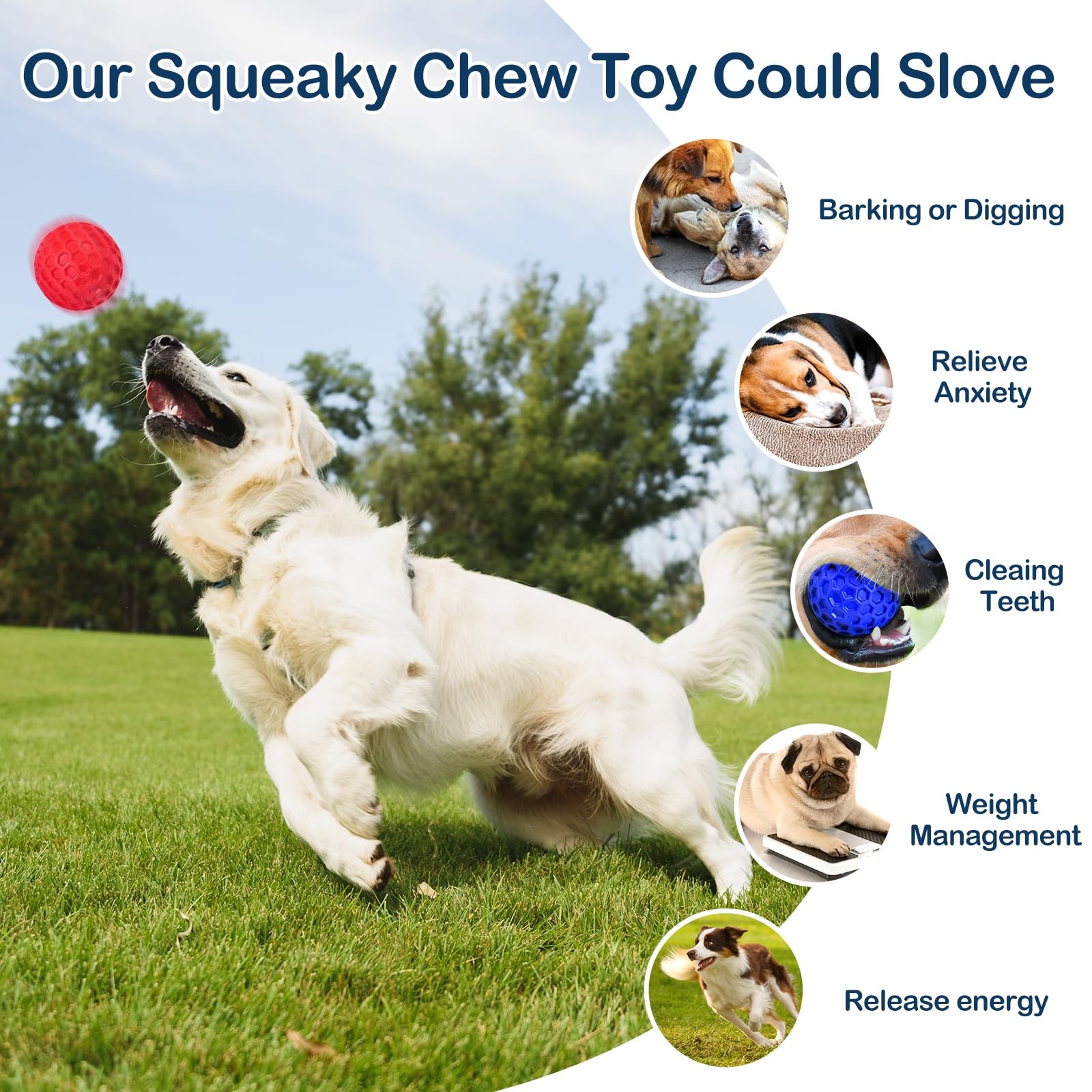 2 Pack Indestructible Squeaky Dog Balls for Aggressive Chewers, Interactive D...