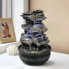 15.7in 4-Tier Cascading Rock Falls Tabletop Water Fountain