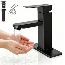 Black Bathroom Basin Faucet Waterfall Vanity Sink Mixer Tap Deck Mounted W/ Pipe