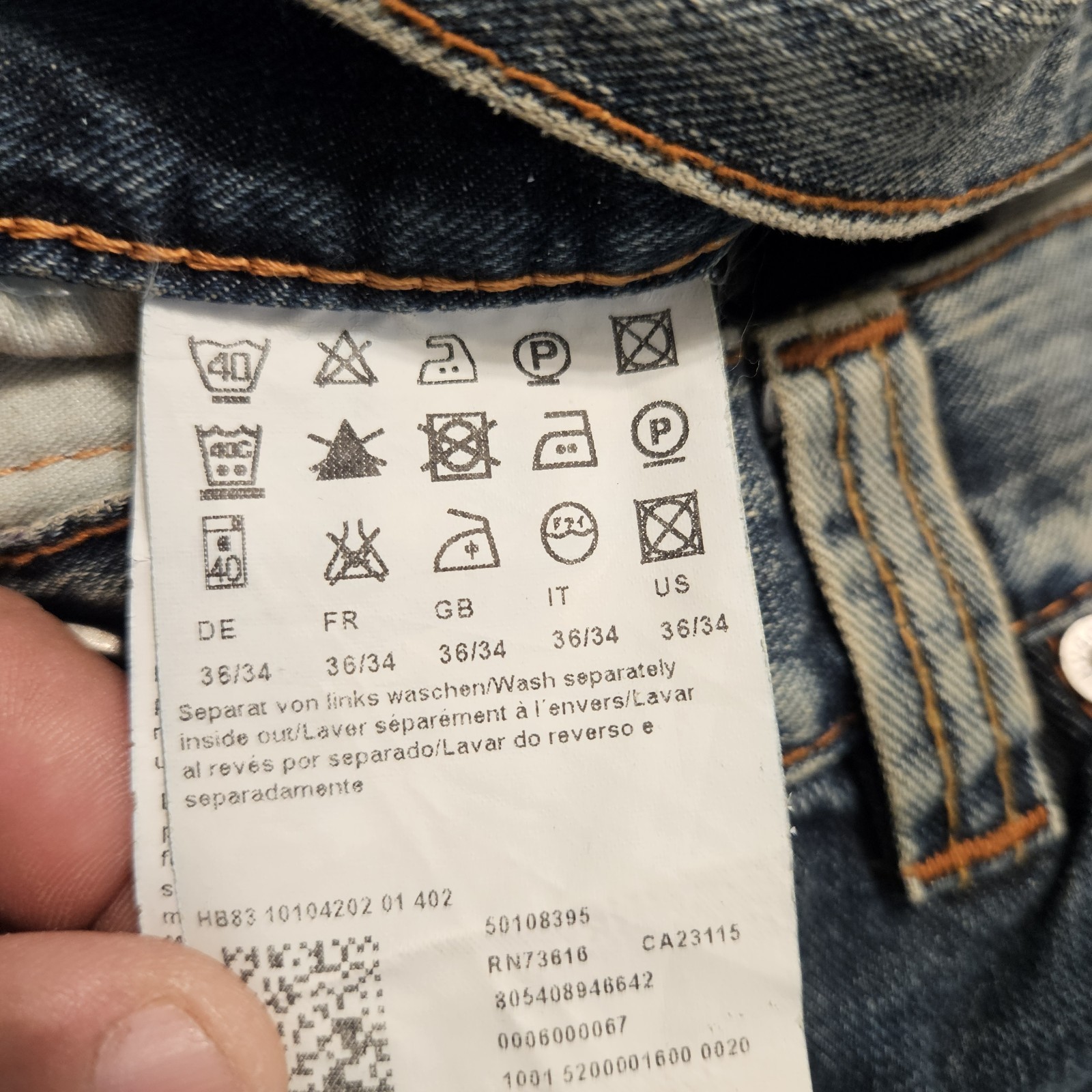 Hugo Boss HB83 Button Fly Jeans Men's 36x34 Flap Pockets Med Blue Distressed  thumbnail 8