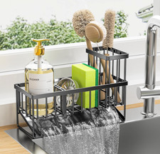 Kitchen Sink Caddy Organzier with High Brush Holder, Sponge Holder for Sink, 304