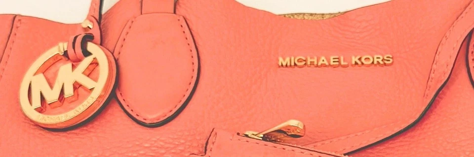 Michael Kors Coral Pebbled Leather Tote Bag & Matching Pouch Gold Interior - Image 4 of 4