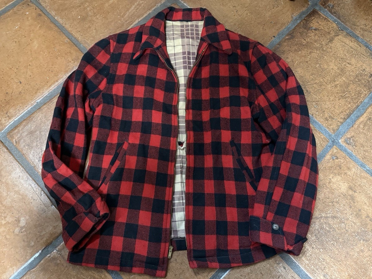 NONNATIVE MELTON　BUFFALO CHECK COAT Vintage 50s Melton? Wool Buffalo Plaid Jacket S ?Red Black Check