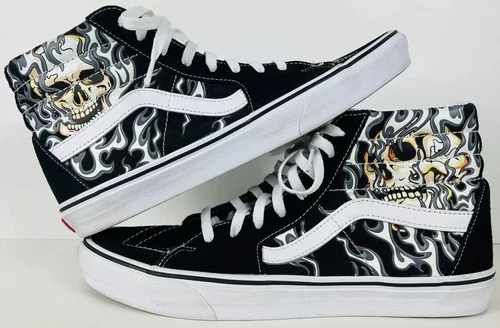 Sneakers alte Vans NUOVE Sk8 High Flame Skulls taglia 12 skateboard 2023