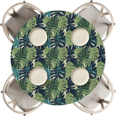 Horaldaily Summer Fitted Tablecloth 60 Inch Round, Monstera Deliciosa Green Wash