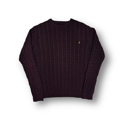 Farah Vintage Pullover mit Zopfmuster und Rundhals Burgunderrot (L)
