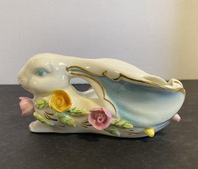 Ardalt Lenwile Bunny Trinket Dish 6765C VTG Japan Spring Easter Floral RARE!