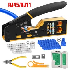 RJ11 RJ45 Crimping Tool Kit Cat5e/6 Cable Pass Through Crimper Ethernet Network