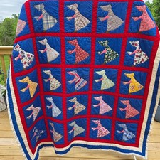 Vintage Handmade Quilt Sunbonnet Sue Holly Hobbie Vintage Patch Work 58" X 70"