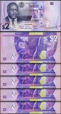 Belice 2 Dólares 2025, UNC, LOTE DE 5 Piezas Consecutivas, P-73, Nuevo Diseño