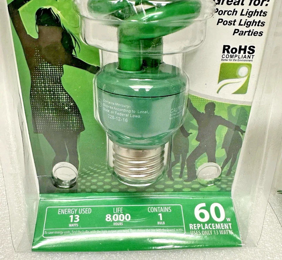 2 bombillas de fiesta de Navidad luz verde 13 vatios (60 vatios de repuesto) 8000 horas Foto 4 de 4