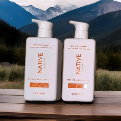 2-Pk Native Facial Care Brightening Facial Cleanser Gel Citrus & Bergamot 12 OZ