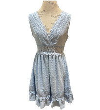 Shein Size M Blue Skirt-Lined Back-Tie Lace-Trimmed Mini Party or Sun Dress