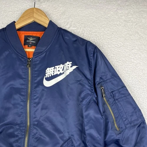 ASSTseries Anarchy Japan Nike MA-1 Bomber Jacket Men Medium Navy Blue Streetwear image 2