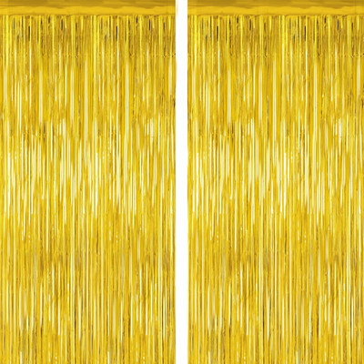 2 Pack Gold Tinsel Backdrop, 3.28 FT X 7.05 FT Metallic Fringe Curtain, Gold Col