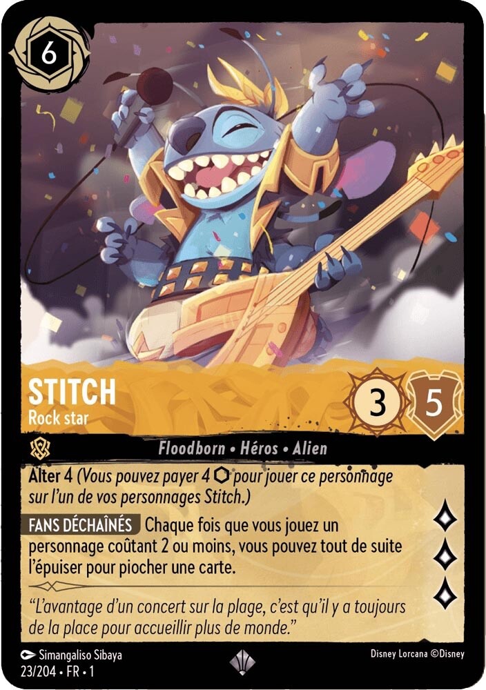 23/204 FR | Stitch, Rock Star | carte Super Rare Disney 23/204 FR | Stitch, Rock Star | carte Super Rare Disney