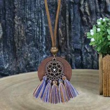 30-32" Sweater Leather Necklace With 3" Wood Pendant Tassel New Free Ship 8020