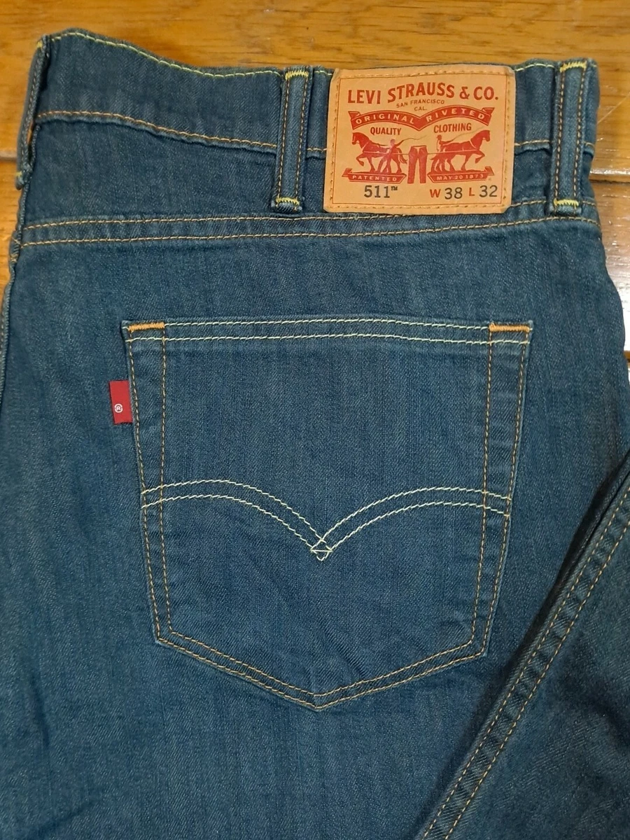 Levi s 511 38x32 Slim Fit Blank Red Tab Jeans Green Orange Stitching Perfect