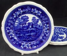 Spode Tower Blue Group of 3 Salad Plates Oval Backstamp Gadroon Edge
