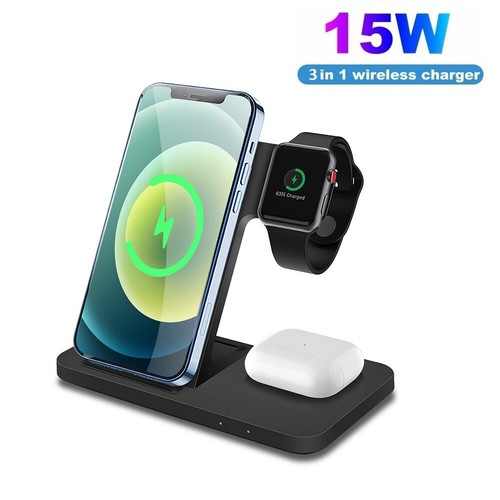 15W 3in1 Wireless Charging Station Dock For Apple Watch Air Pods iPhone 13 12 - Picture 7 of 19