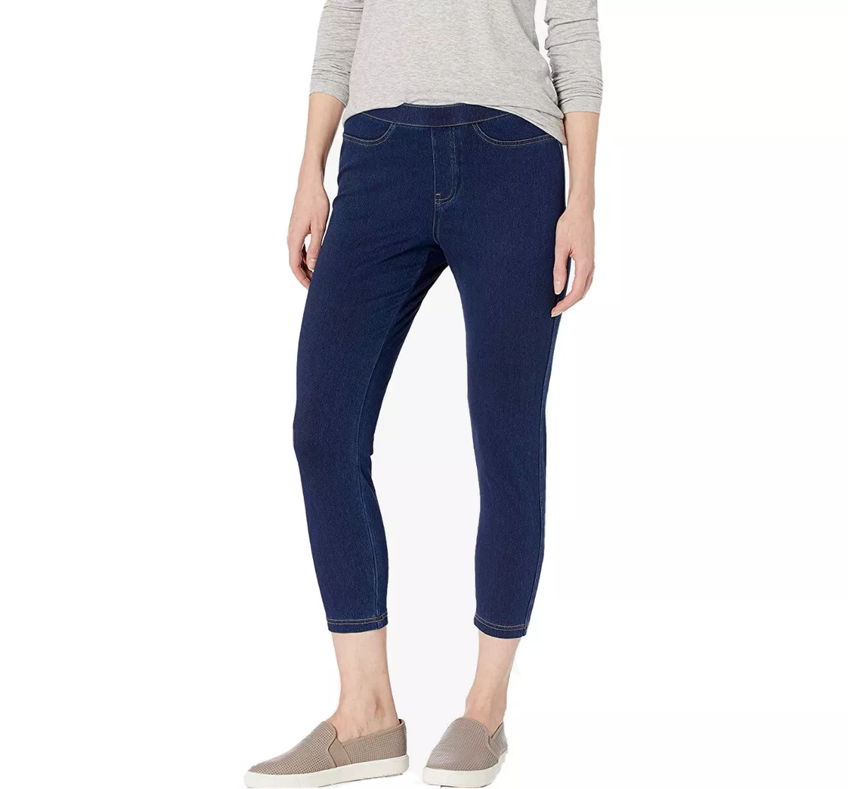 New No Nonsense Women's Classic Dark Denim Capri Leggings with Pockets  Large