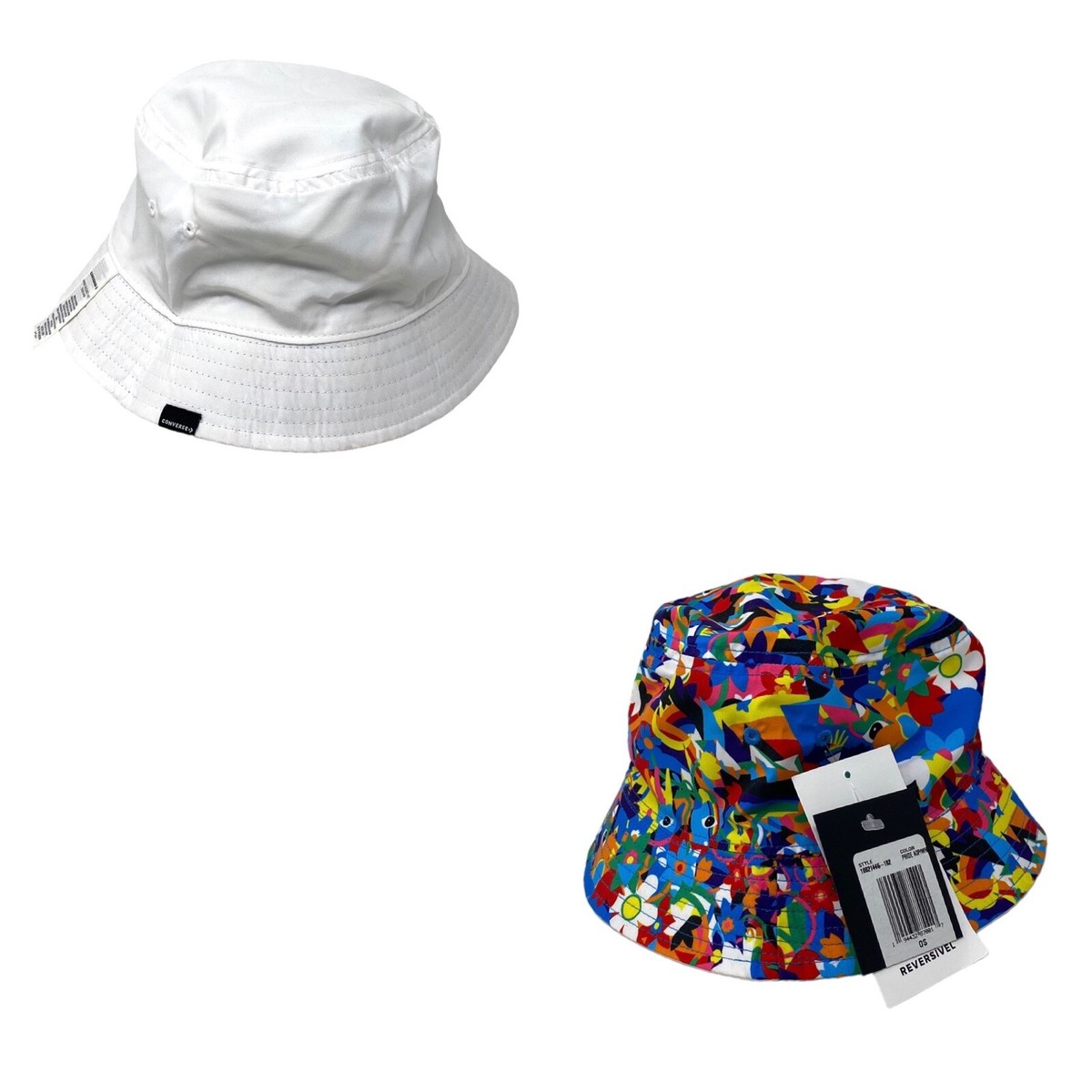 Converse Reversible Bucket Hat White Multi Unisex Canvas One Size
