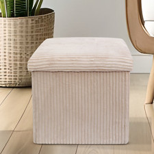 Foldable Footstool Ottoman Storage Box Cube Footrest Stool Pouffe Corduroy Cream