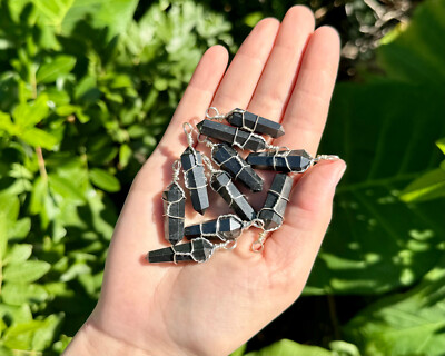Shungite Wire Wrapped Point Pendant / Necklace (Shungite Jewelry, EMF)