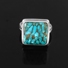 Turquoise Ring 925 Sterling Silver, Cushion Shape Ring, Big Turquoise Ring