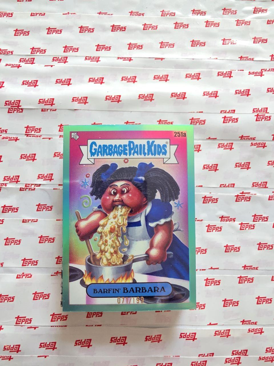 2024 Topps Garbage Pail Kids Chrome Aqua Refractor #251a Barfin' Barbara front