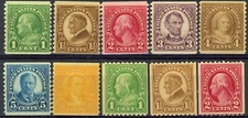Coils of 1923 to 1929 Set 10 MNH F / VF Scott's 597 to  606     (Set 5)