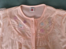 vintage chinese knitted flowers knitted lace pajama set size L with pocket pink