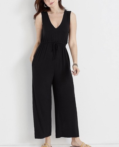Maurices NWT 24/7 Black V-neck Wide Leg Cropped Jumpsuit Medium Women’s