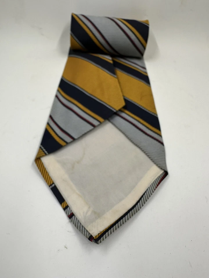 Винтажный галстук стойка синий желтый и серый в полоску галстук - Изображение 2 из 3