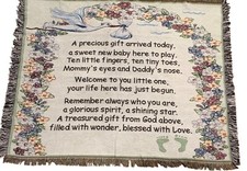 Tapestry Woven Throw Baby Nursery Blanket With Poem  Floral Design 50.5" x 40"