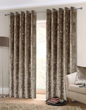 Luxury Crushed Velvet Heavy Eyelet Ringtop Fully Lined Curtains Pair Mink Brown