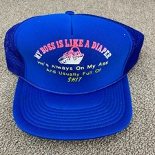 Novelty Trucker Hat Snapback Cap Blue Funny Boss Employee Worker VTG